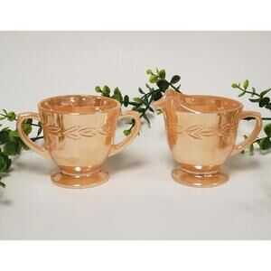 Anchor Hocking Fire-King Peach Lustre Laurel Creamer & Open Sugar Bowl Set, USA